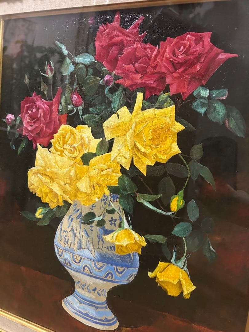 最終値下げ　斎藤隆夫　作品　油絵　薔薇　花瓶