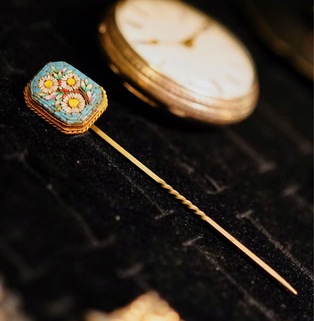 19世紀　アンティーク　マイクロモザイク　ブローチ　希少　ピン