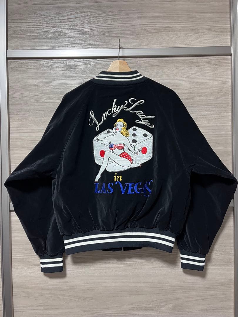 希少L★KEI SING ロサンゼルス・トランプ刺繍 ベロアスタジャン ブルゾン