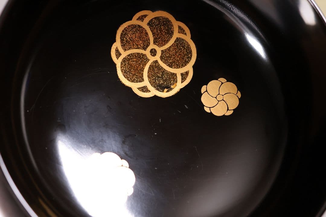 漆芸 木製漆器 捻り梅 金蒔絵 黒塗 御椀 二客 茶懐石道具【MA774