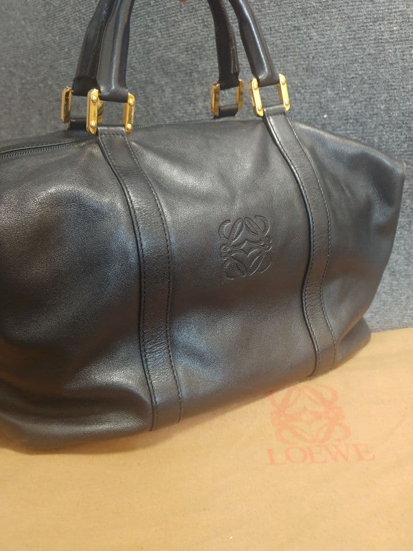 LOEWE アナグラム ロゴ レザー ボストンバッグ ハンドバッグ 969-8