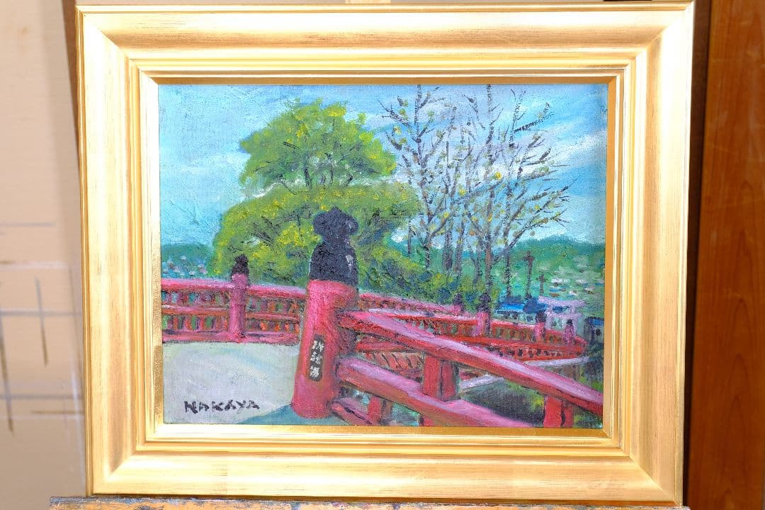 多田御社橋　油絵　F6号　額縁付き 浅井忠 絵画 グレーの橋 F6号 【複製】【美術印刷】【世界の名画】【6