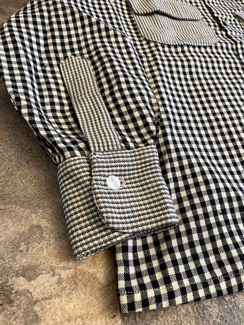 40s Vintage ウールオープンカラー クレイジーチェック ウール シャツ