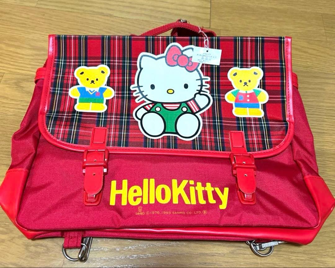 未使用　ハローキティ チェック3wayバッグ リュック レトロ　レッスンバッグ
