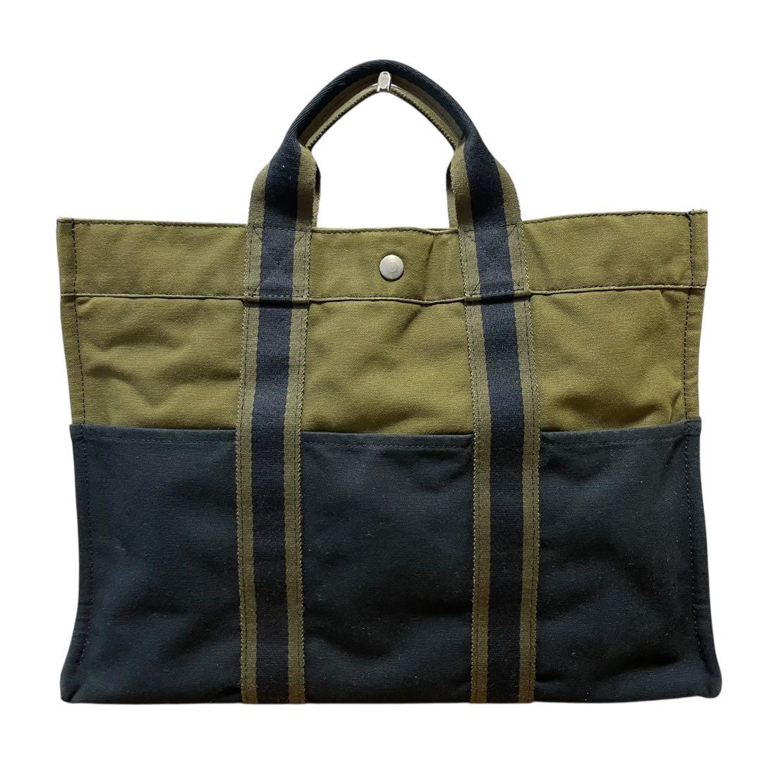 HERMES オリーブグリーン ブラック トートバッグ