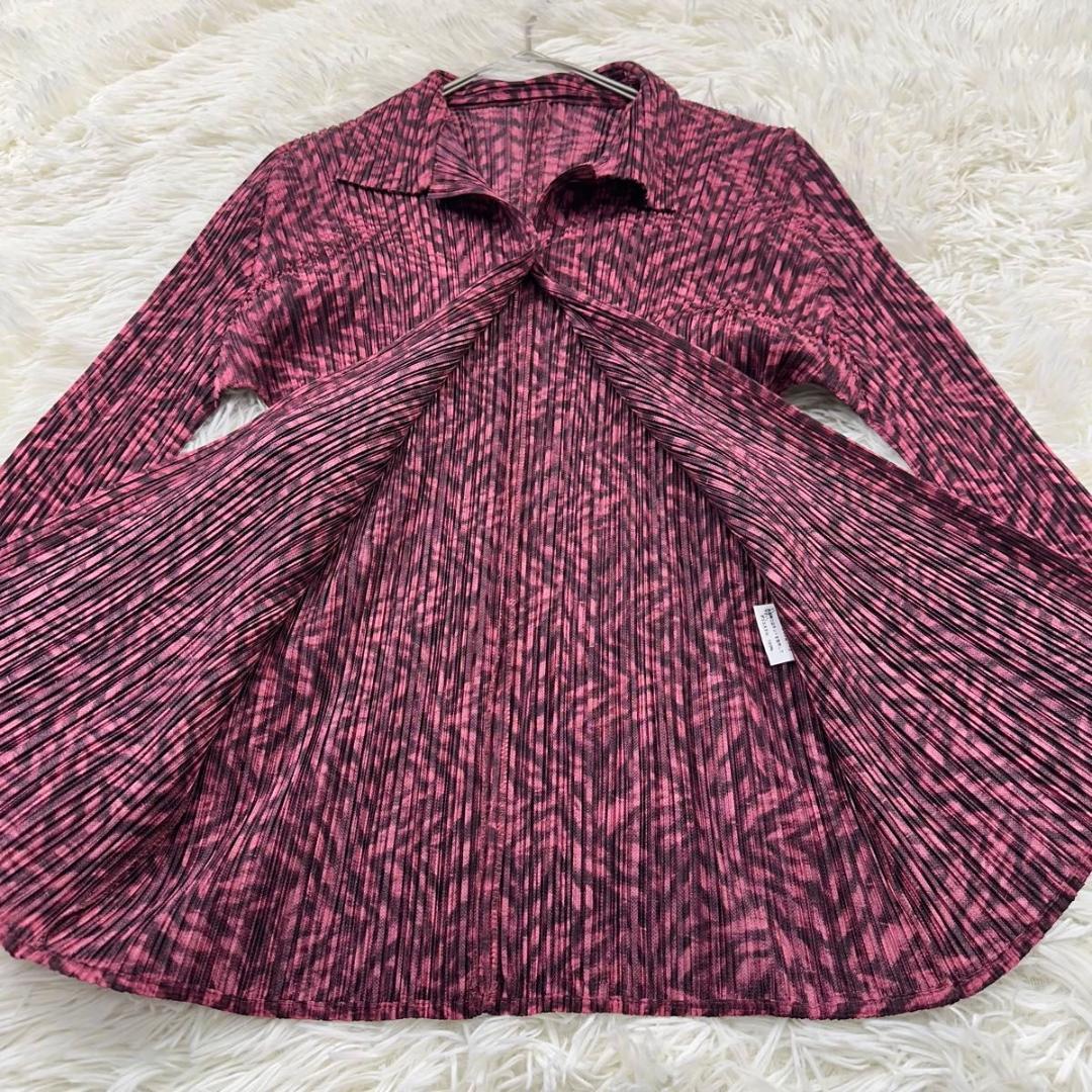 美品 プリーツプリーズ イッセイミヤケ 総柄 オープンカラーシャツ