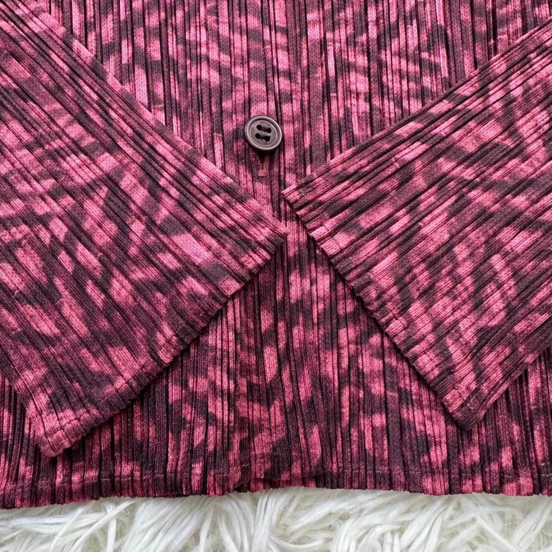 美品 プリーツプリーズ イッセイミヤケ 総柄 オープンカラーシャツ