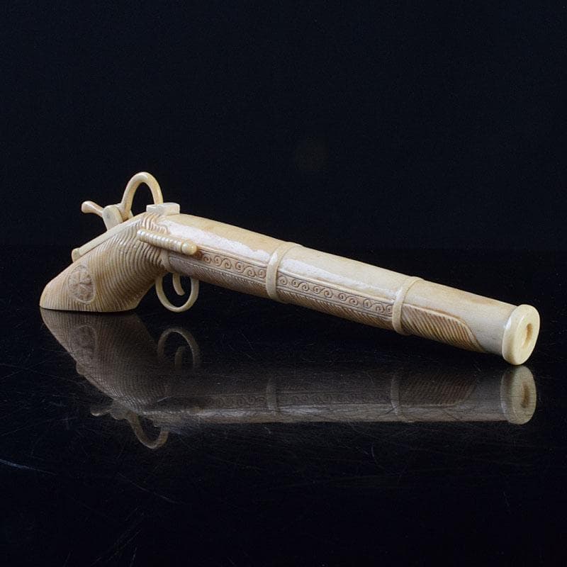 ナリトラ 時代提げ物　獣骨彫刻　銃型　矢立　筆入　C　9209