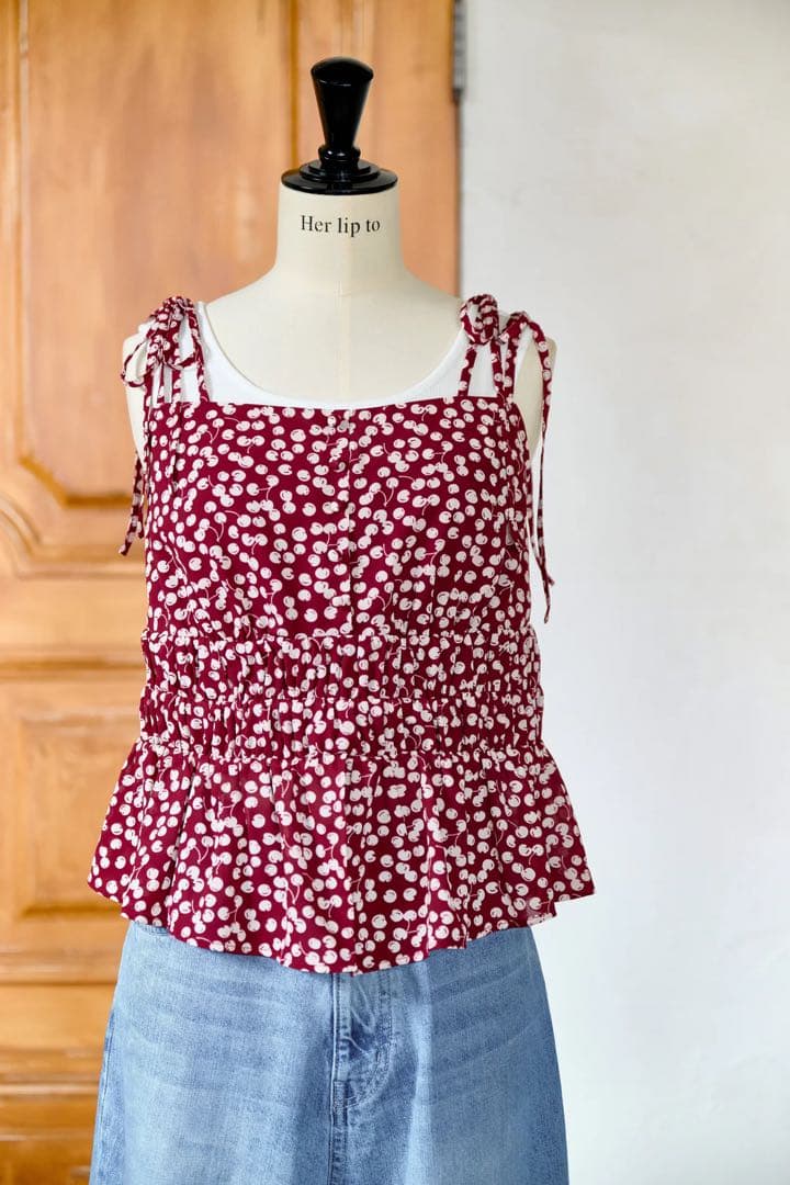 herlipto Cherry Pattern Strap Top