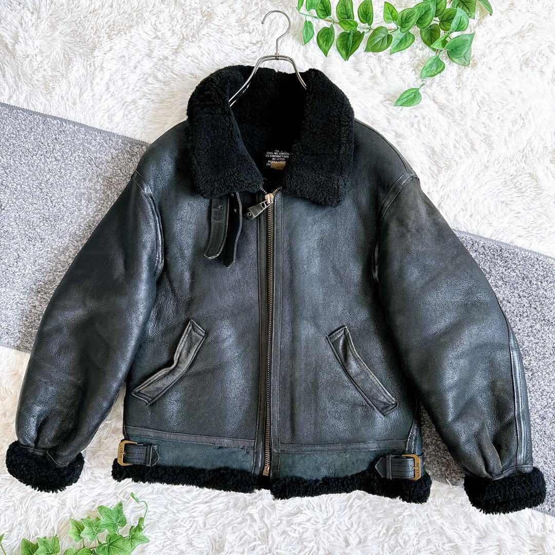 AVIREX B-3 フライトジャケット レザージャケット ムートン　黒　40