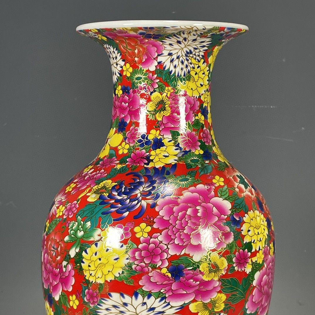 大清乾隆帝五彩花卉図案花瓶 景徳鎮 陶磁器 装飾品 現代工芸品美術品
