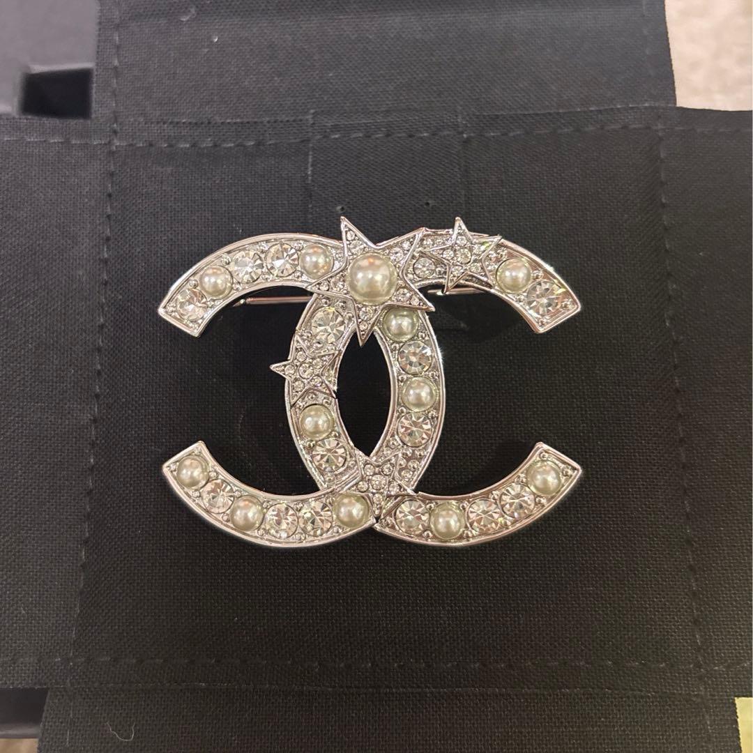 未使用 CHANEL 25SS スター&パール レア ブローチ キラキラ