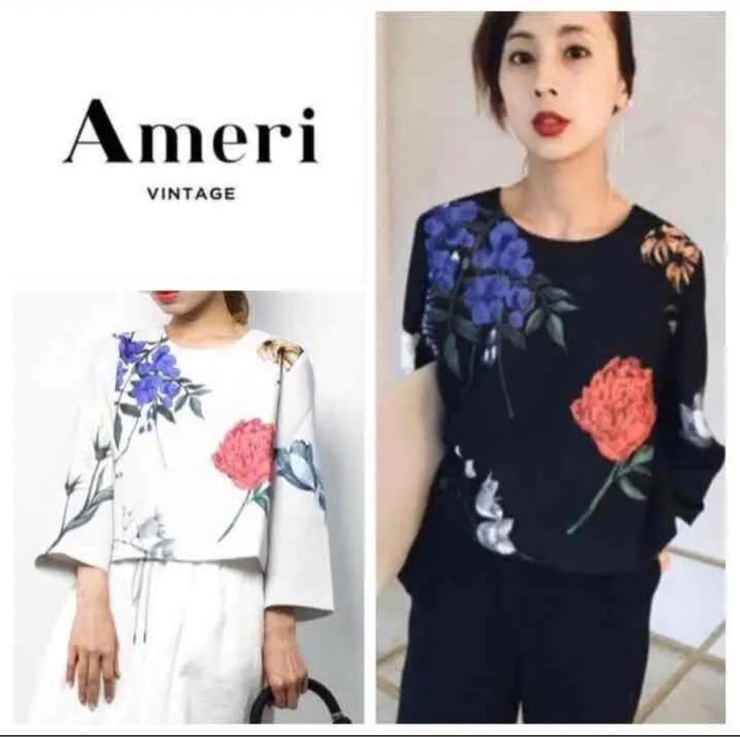 希少 即完売 AMERI アメリ ビンテージ　アマンダ花柄トップス Ameri（アメリ）の「AMANDA SLIT NECK TOP（Tシャツ/カットソー）」 - WEAR