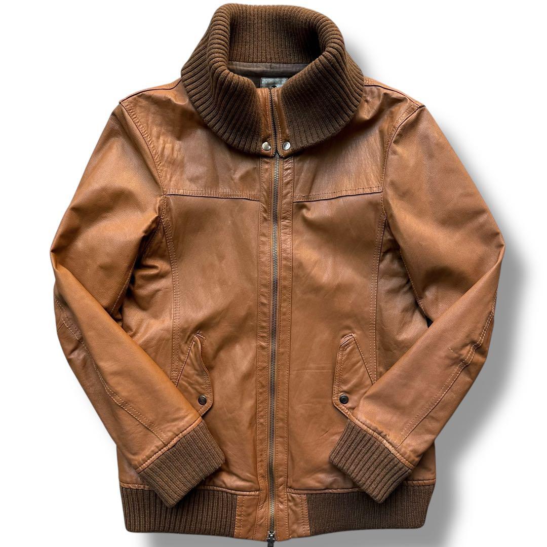希少色 タケオキクチ ゴートスキン ライダース シングル 茶 リブ ダブルジップ WEB限定】シンセティックレザーシングルライダースジャケット