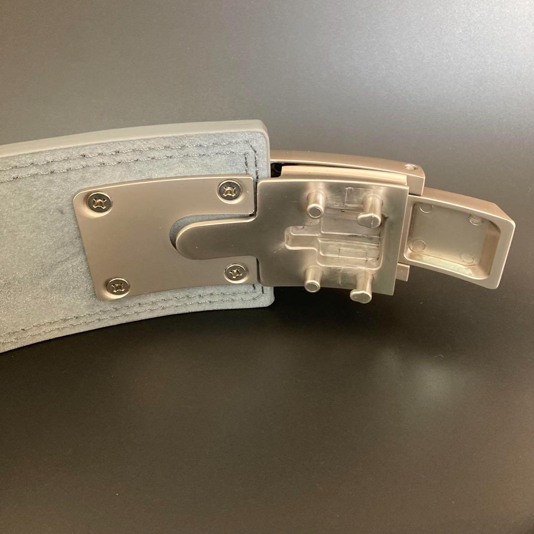 訳あり】パワーベルト レバーアクション 本革 グレー×マット銀 可変式