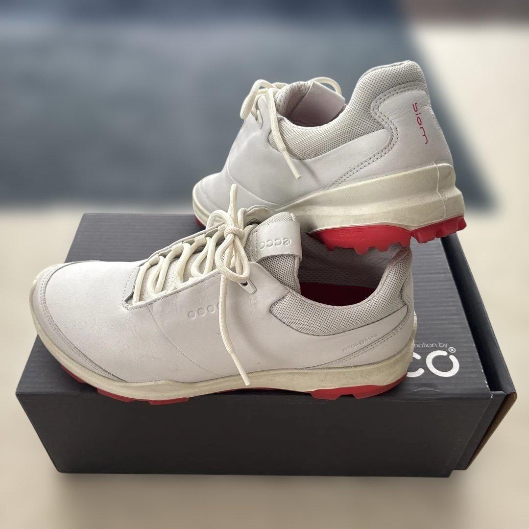【美品】Ecco ゴルフシューズ ホワイト/レッド　24センチ