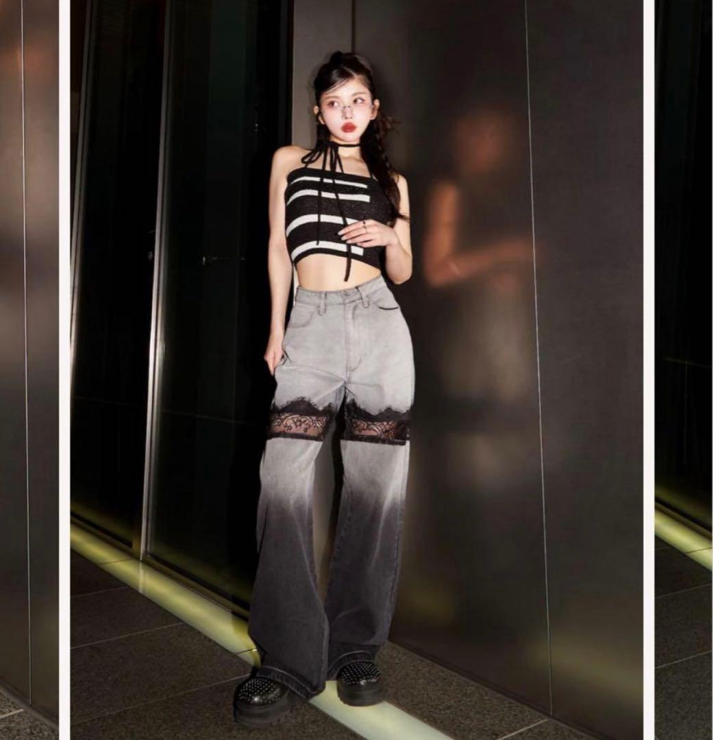 お値下げ❗️Darich スカラップレースデニムロングパンツ