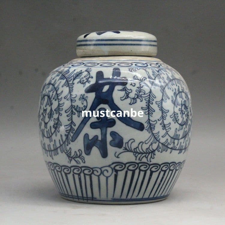 景徳鎮窯青花釉下彩二重喜びが絡まります連茶壺 装飾品 現代工芸品