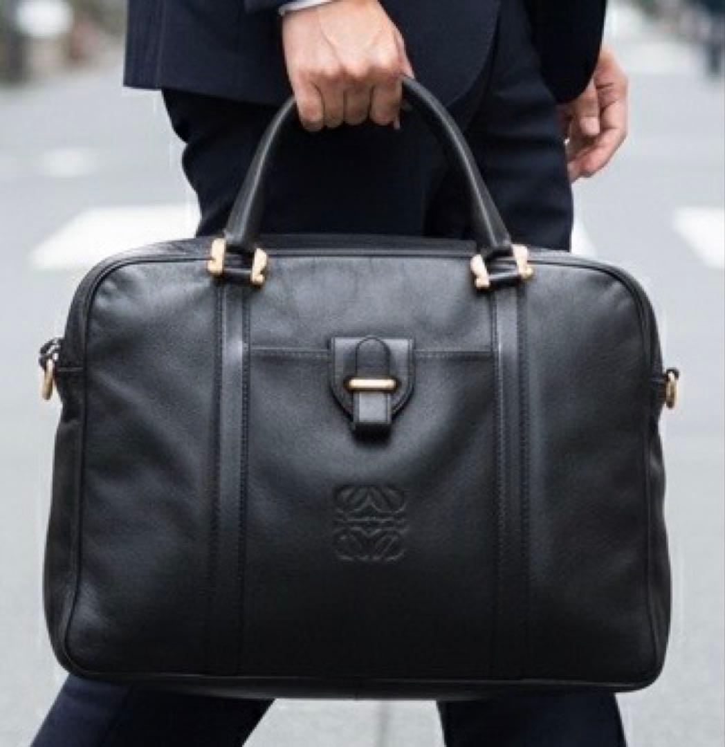 美品 LOEWE ロエベ アナグラム ブリーフバッグ ビジネスバッグ 黒
