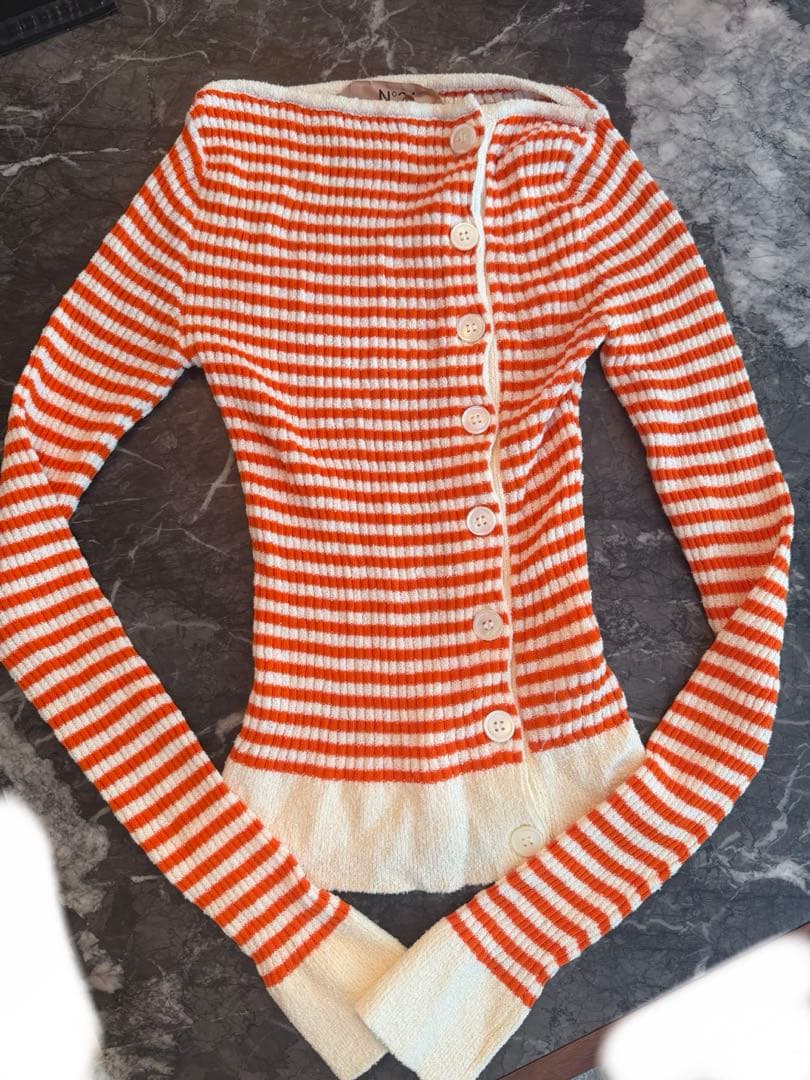 ヌメロヴェントゥーノ リブニットボーダーカーディガン