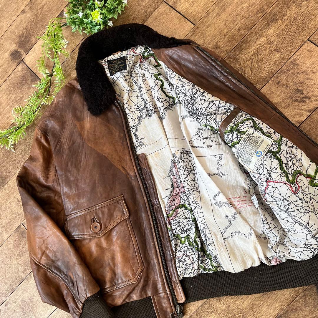 AVIREX アヴィレックス G-1 レザー ジャケット ボア フライト 地図