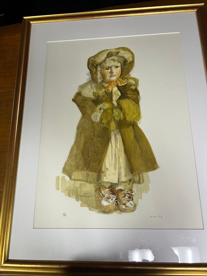 小磯良平　毛皮を着た人形　リトグラフ