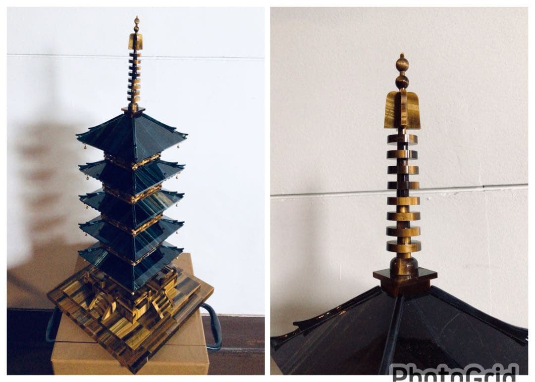 ◉伝統工芸士 小澤朗雲◉甲州水晶貴石細工・五重塔・虎目石・純金K18