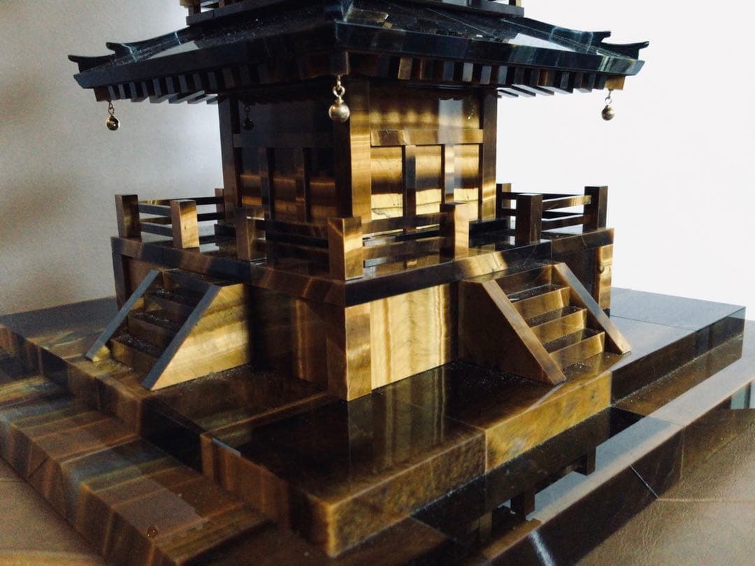 ◉伝統工芸士 小澤朗雲◉甲州水晶貴石細工・五重塔・虎目石・純金K18