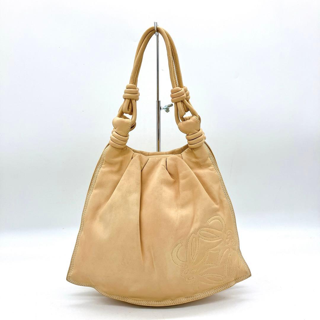 【LOEWE】ハンドバッグ　アナグラム　ノットハンドル　レザー　ベージュ