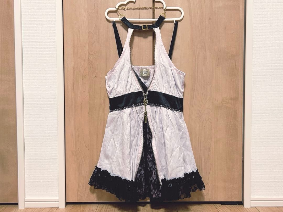 タグ付き♡GOLDS♡ハートチャーム＆ダブルジッパー♡チョーカー付きトップスPK