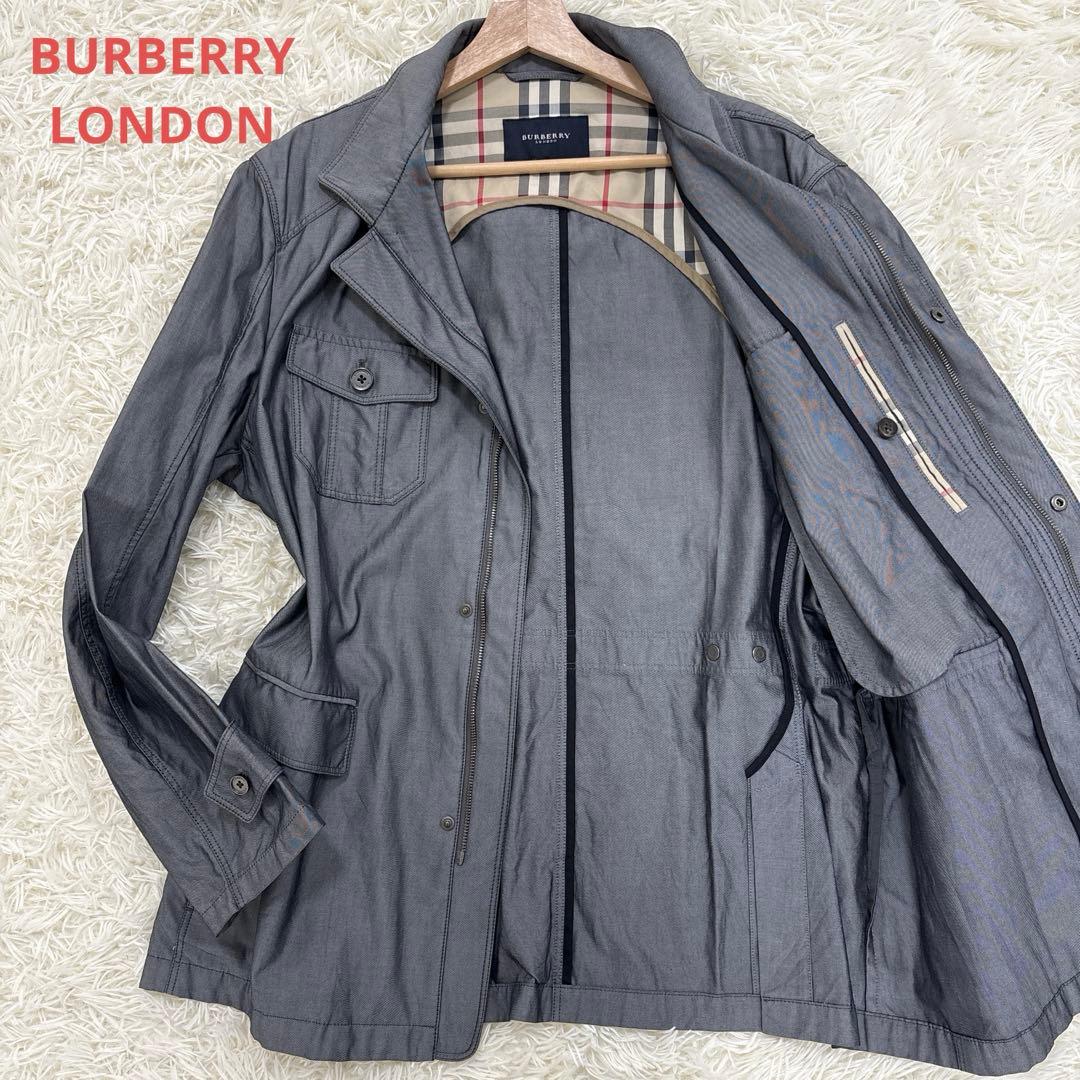 美品✨XLサイズ　バーバリーロンドン　ブルゾン　ノバチェック　ロゴボタン　グレー