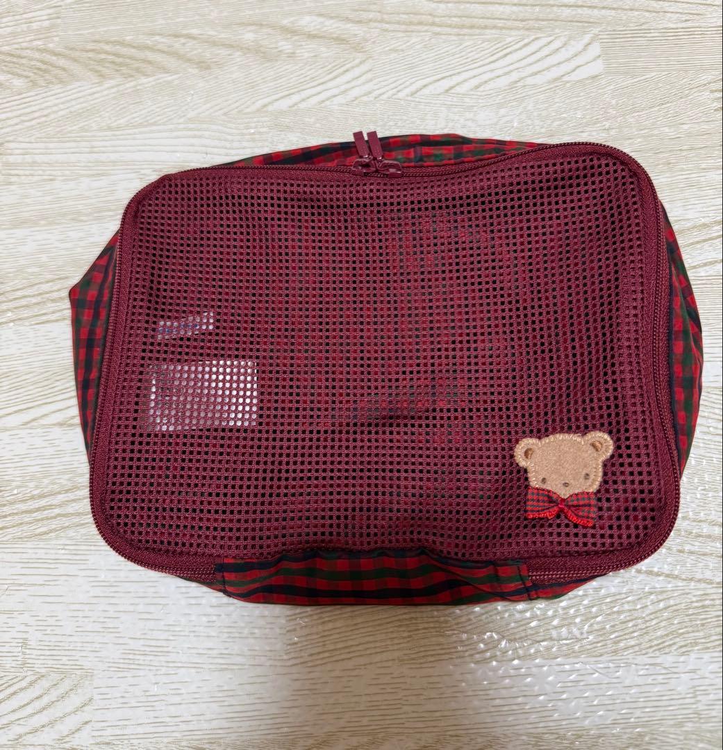 familiar ファミリア メッシュ ポーチ 赤 チェック S M 2点セット