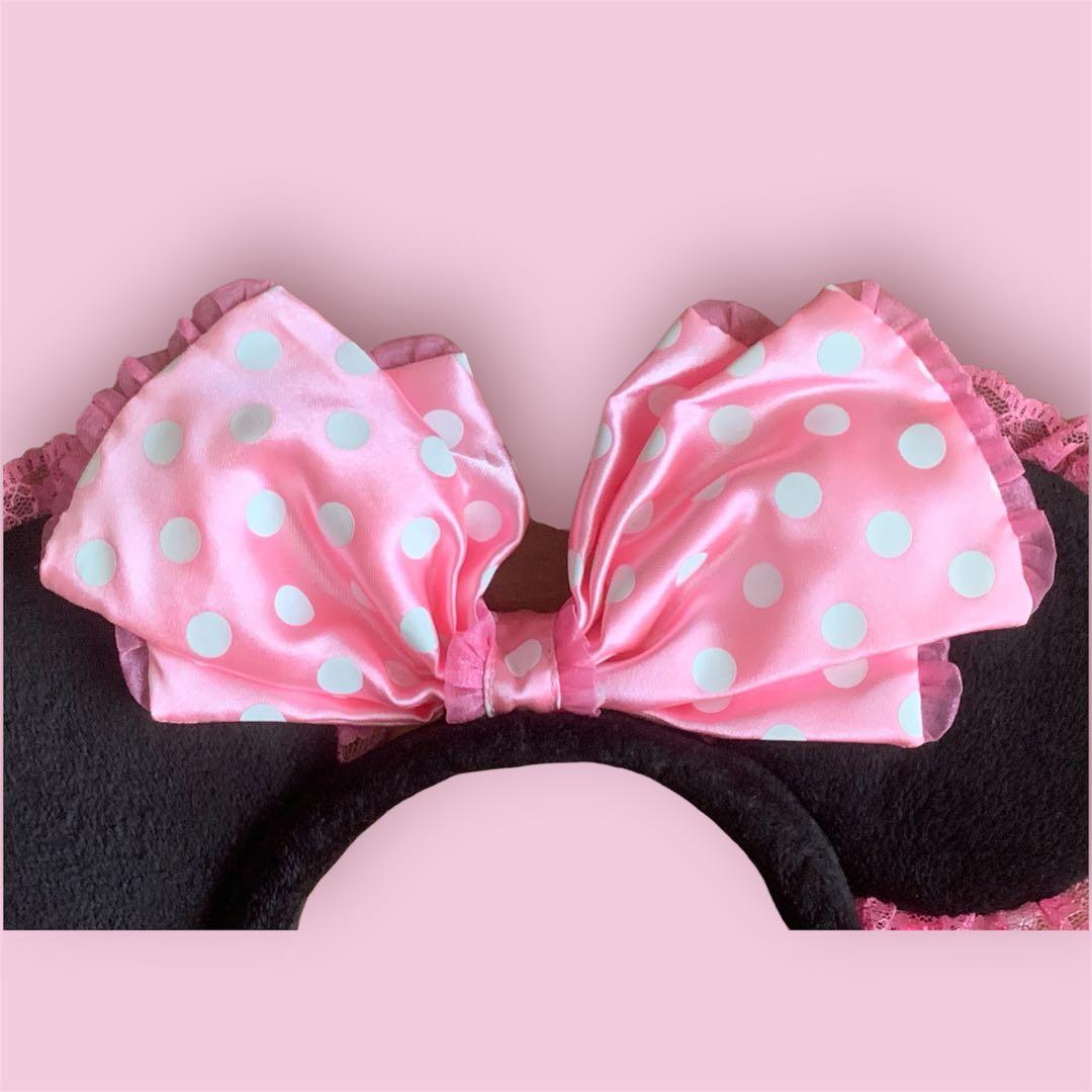 レア！】ディズニー・ミニーカチューシャ・ピンク フリル・イヤリング