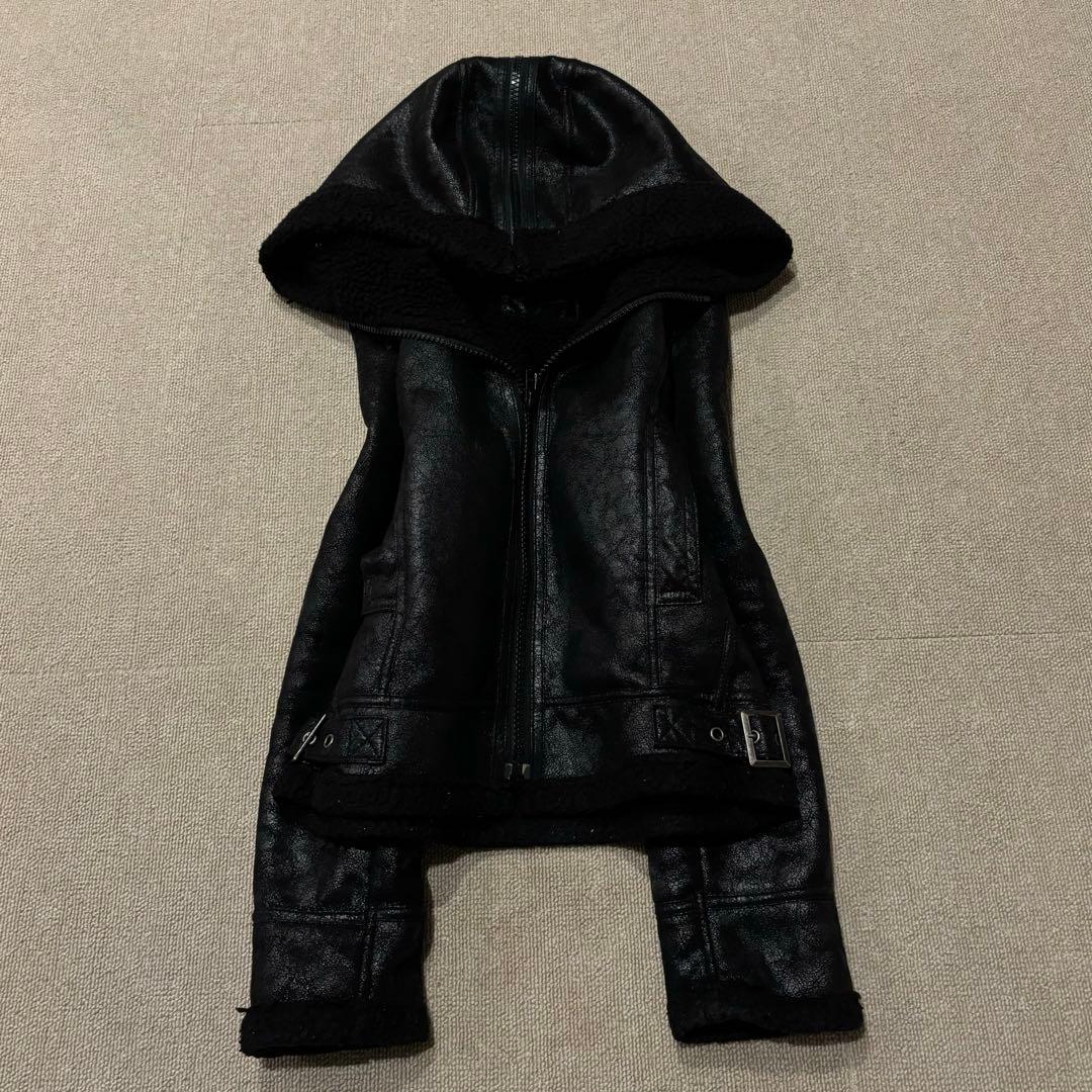 00’s archive LGB コーティング　レザージャケット　フーディー