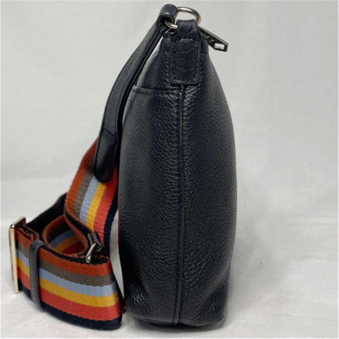 極美品 ポールスミス ショルダーバッグ マルチストライプ シボ革 黒