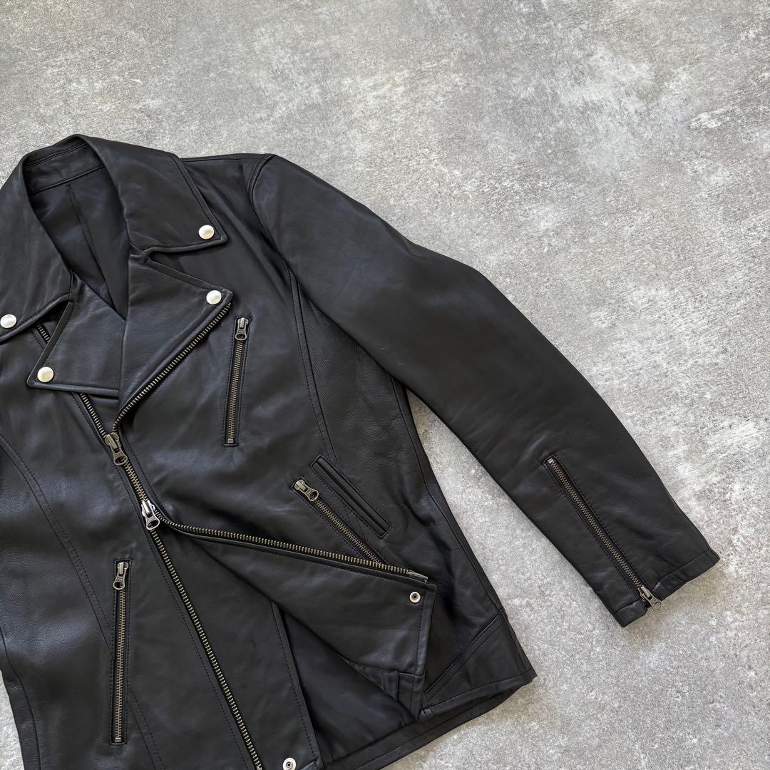 BLUE TORNADO】 ダブルライダースジャケット 羊革 シープスキン 黒