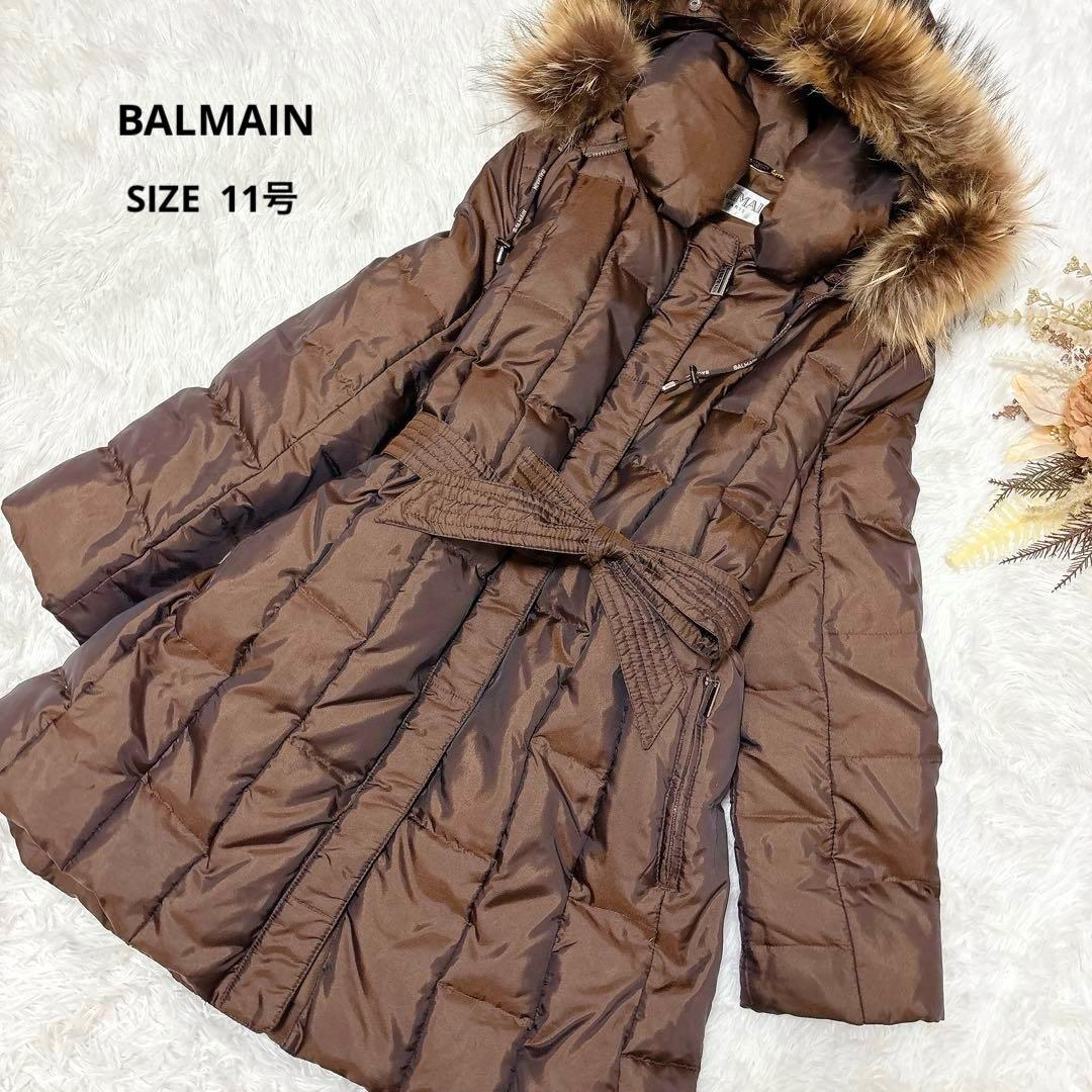 ✨美品✨バルマン　ダウンジャケット　ダウンコート　ラクーンファー　ウエストリボン