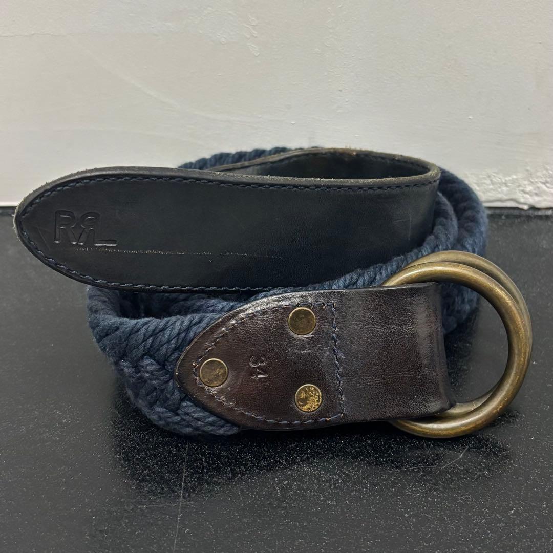 希少 RRL インディゴ メッシュ レザー ダブルリング ベルト 34 編み 希少 RRL インディゴ メッシュ レザー ダブルリング ベルト 34 編み