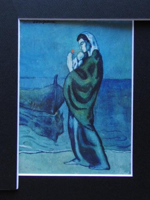 パブロ ピカソ、【海辺の母子像】、新品高級額 額装付、年代物・希少画集画