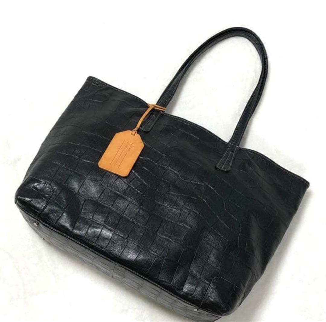 aniary レザー ブラック トートバッグ A4収納可能 クロコ型押し - バッグ