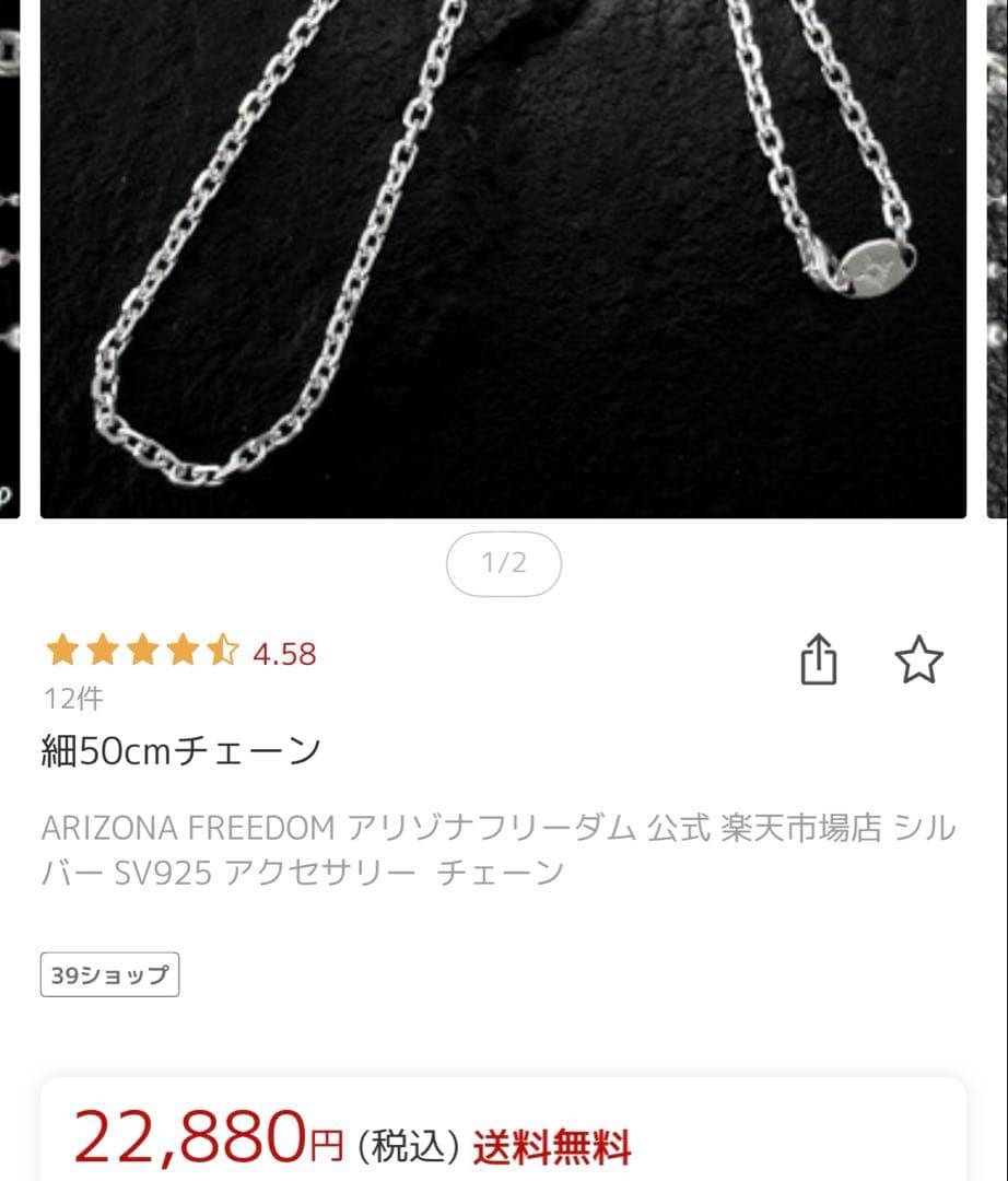 ARIZONA FREEDOM シルバー925 チェーンネックレス 50cm - メルカリ