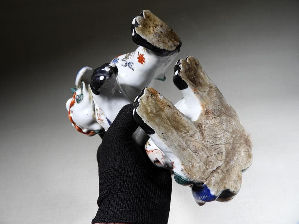 ○江戸期 傑作 古伊万里 柿右衛門様式 色絵 角獅子 独角獅子