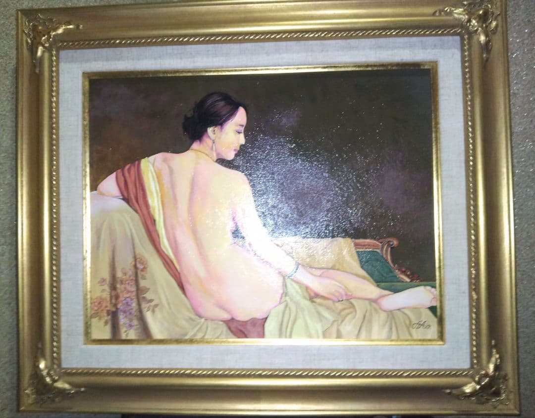 森本草介、絵画、美人画、油彩６号、裸婦、憩いの時、新品額縁、肉筆、高塚省吾。