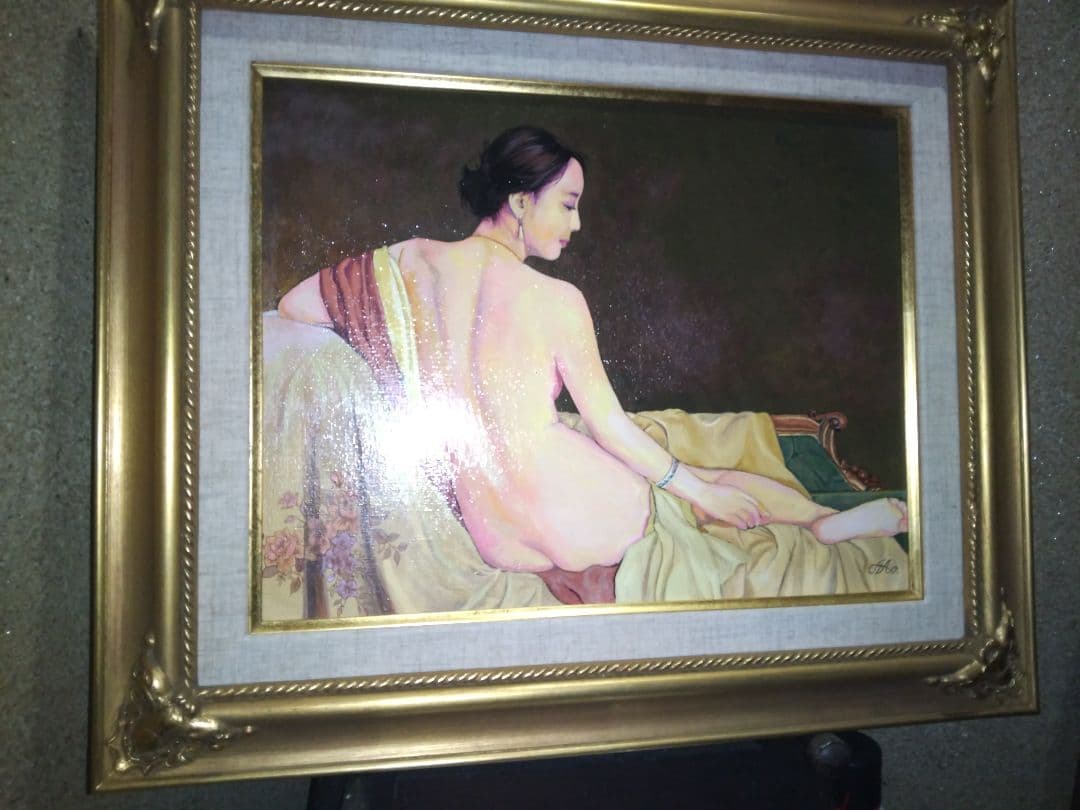 森本草介、絵画、美人画、油彩6号、裸婦、憩いの時、新品額縁、肉筆