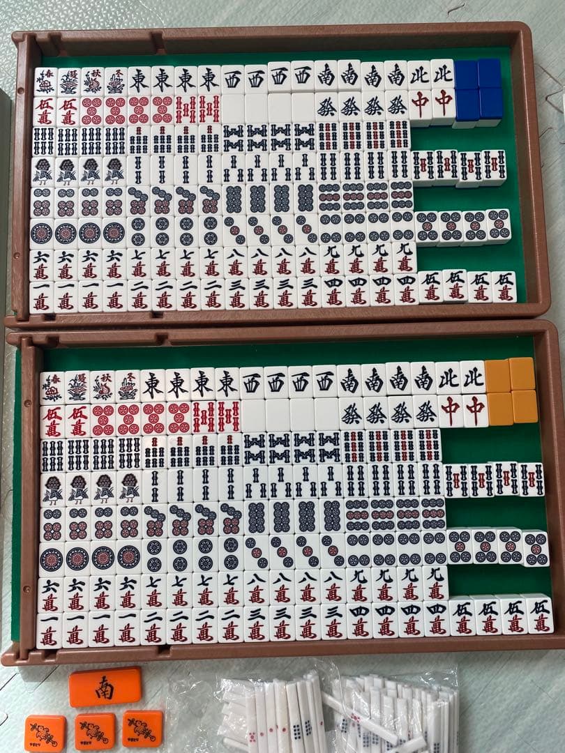 アモス　全自動麻雀卓用　麻雀牌26ミリ ブルー黄色２面セット　点棒約100本付き