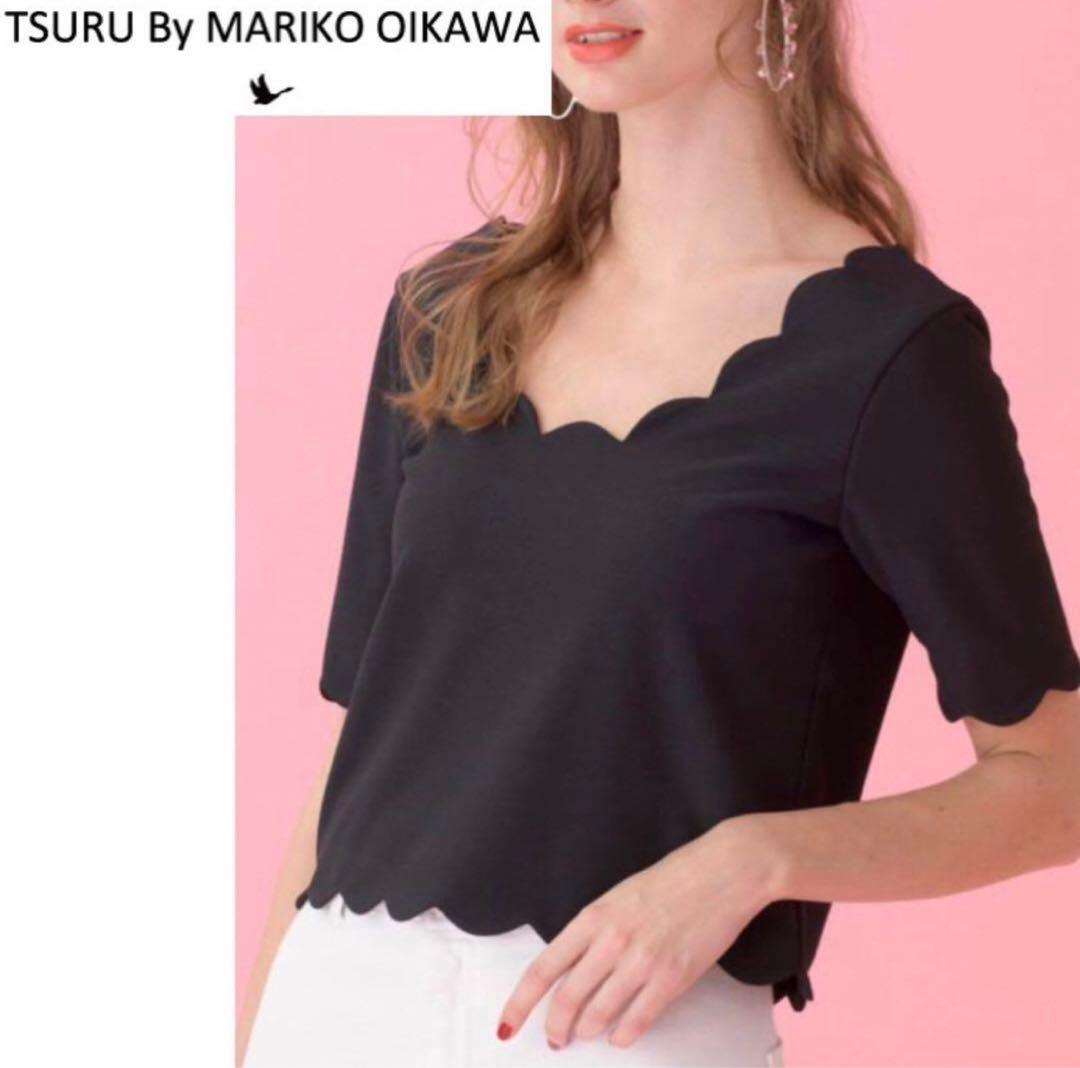 ツルバイマリコオイカワ スカラップトップス ブラウス 黒 日本製 36