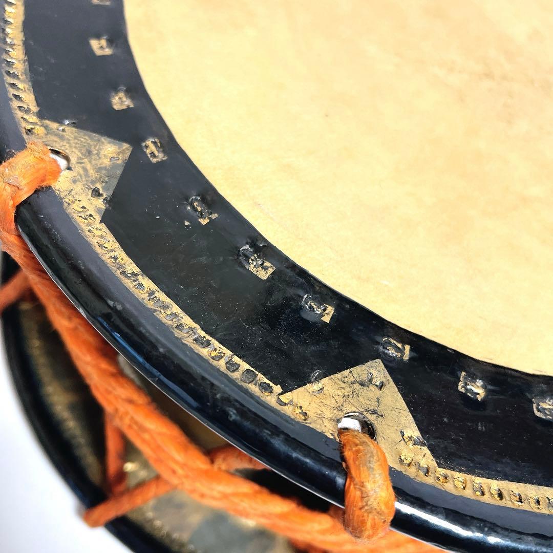 【蒔絵・金彩】締め太鼓　和太鼓 34.5cm×16cm 扇絵柄　扇子　打楽器