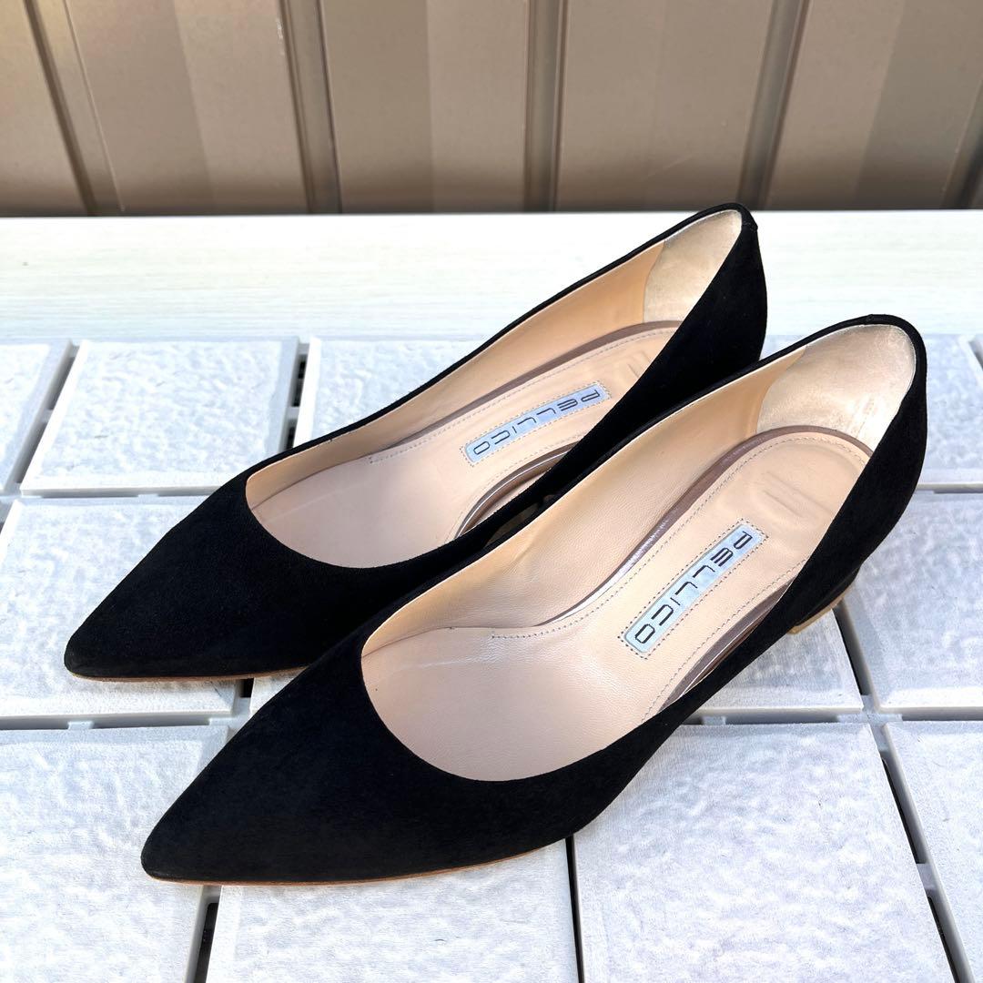 36.5 PELLICO ローヒール　パンプス　黒　スエード　23.5