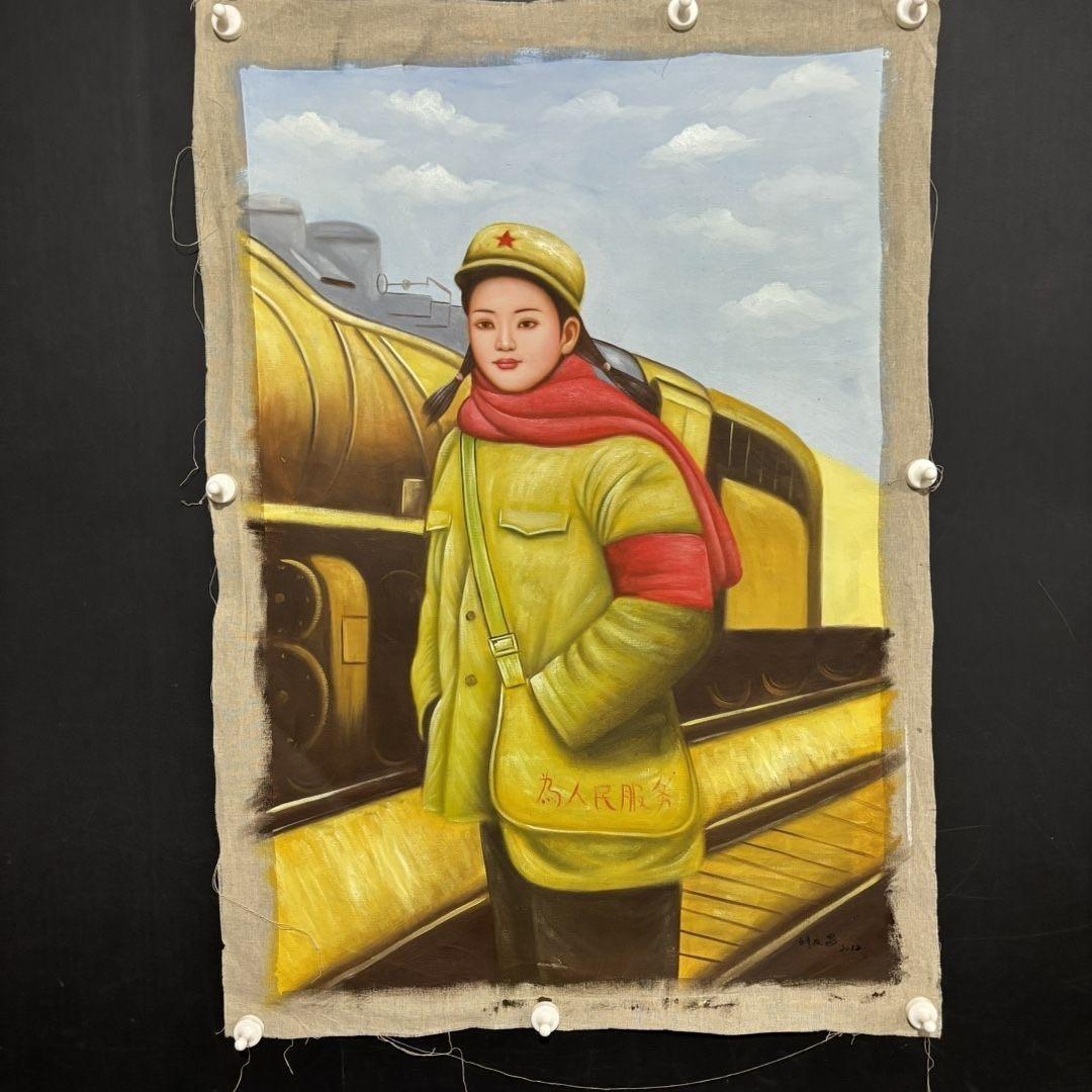 手描き 水彩油画 人物画 劉文昌 インテリアアート 約70×100cm