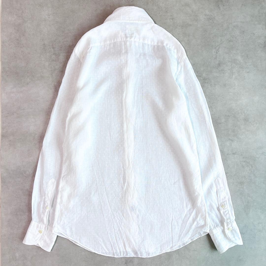 finamore フィナモレ 長袖リネンシャツ ホリゾンタルカラー 白 メンズ